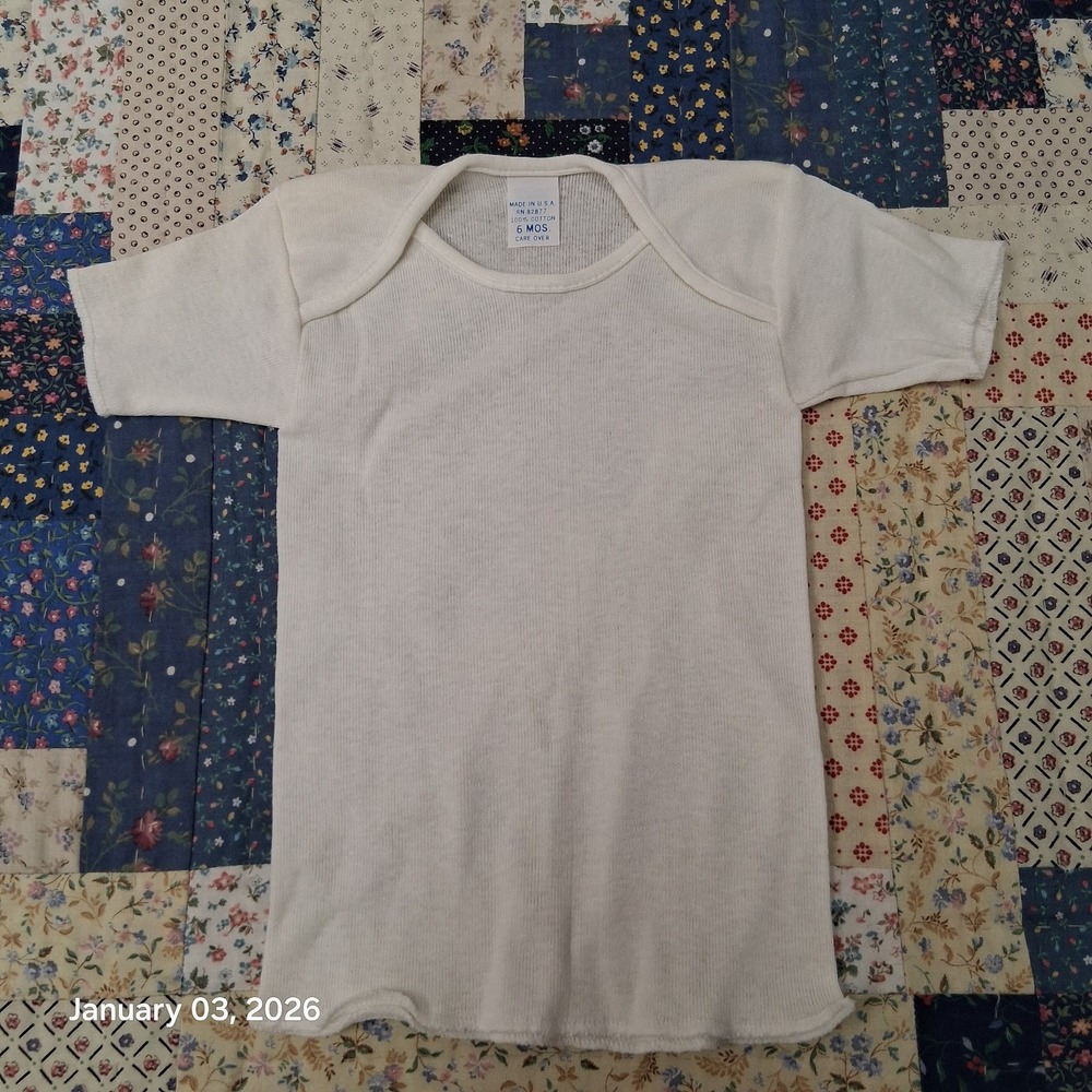 Vintage 6 Months Baby Under Ribbed Knit Shirt Made in USA True White
